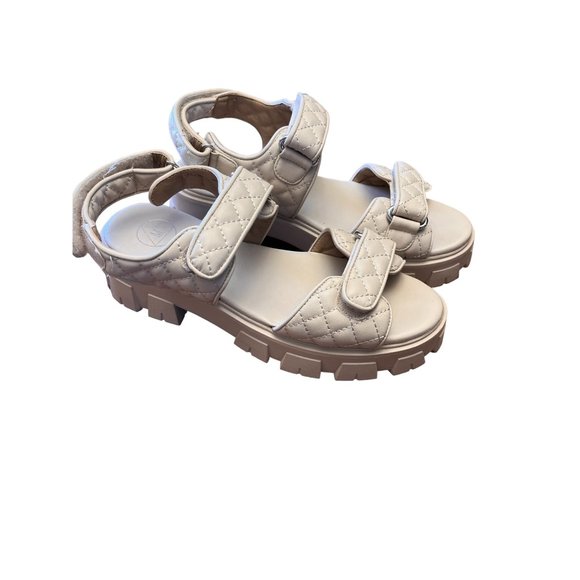 Missguided Womens US 9 Quilted Grandad Sandal Beige - Picture 1 of 9